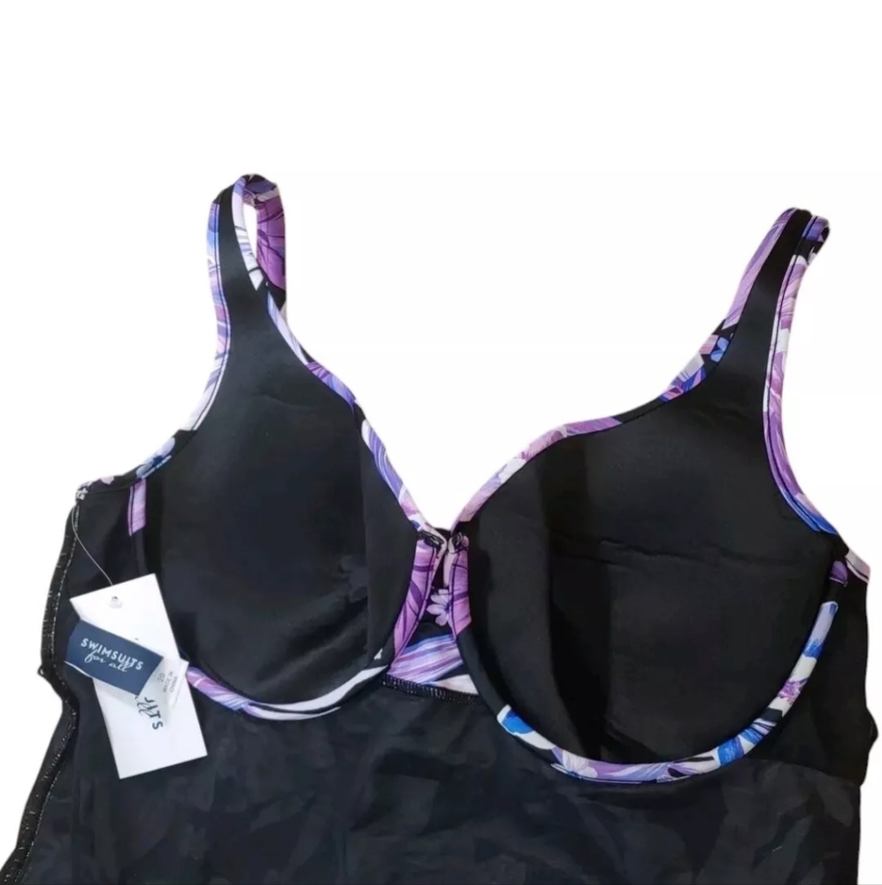 Swimsuits For All Swimdress Woman Plus 20W Underwire Tropical Floral Purple New - Picture 8 of 13